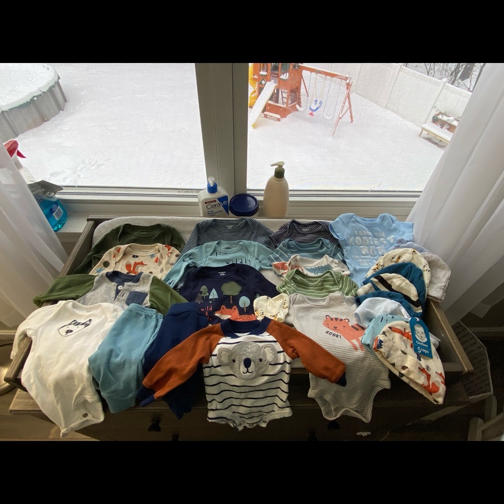Onesies long and short sleeve, pants, hats